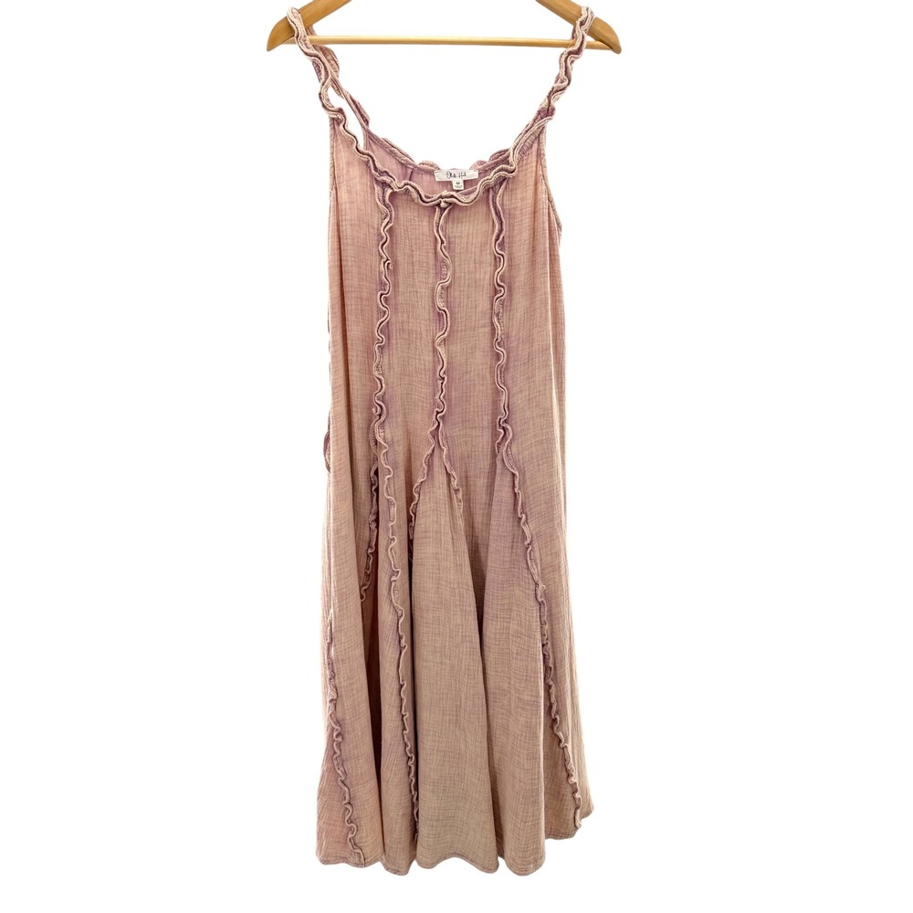 Oli & Hali Pink Purple Ombre Ruffle Gauze Midi Dress Womens Med Boho Festival